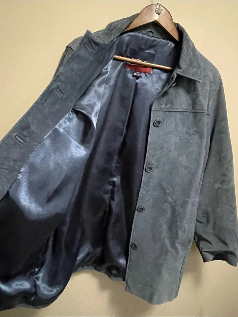 Denver Hayes Slate Blue Leather Suede Button-Up Trench Coat Women’s Large - Picture 2 of 12